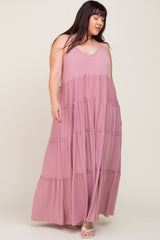 Mauve Tiered Sleeveless Maternity Plus Maxi Dress