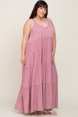 Mauve Tiered Sleeveless Plus Maxi Dress