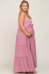 Mauve Tiered Sleeveless Maternity Plus Maxi Dress