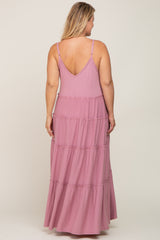 Mauve Tiered Sleeveless Maternity Plus Maxi Dress