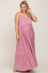 Mauve Tiered Sleeveless Maternity Plus Maxi Dress