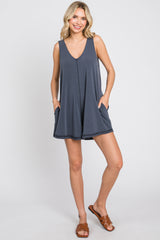 Charcoal Rounded V-Neck Sleeveless Romper