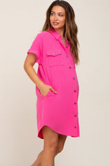 Fuchsia Button Down Maternity Dress