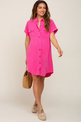 Fuchsia Button Down Maternity Dress