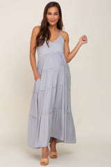 Heather Grey Tiered Sleeveless Maternity Maxi Dress