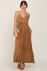 Camel Tiered Sleeveless Maxi Dress