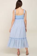 Light Blue Gingham Colorblock Maternity Dress