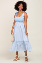 Light Blue Gingham Colorblock Maternity Dress