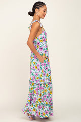 Light Blue Floral Ruffle Tier Maxi Dress