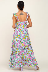 Light Blue Floral Ruffle Tier Maxi Dress