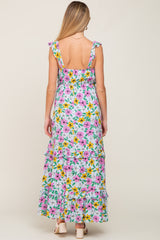 Light Blue Floral Ruffle Tier Maternity Maxi Dress