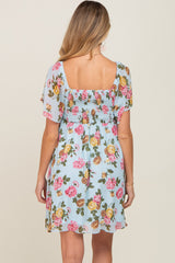 Light Blue Floral Chiffon Sweetheart Neck Maternity Dress