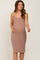 Taupe Ribbed Button Maternity Midi Dress