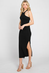 Black One Shoulder Cutout Side Slit Maternity Midi Dress