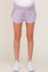 Lavender Wrap Side Maternity Track Shorts