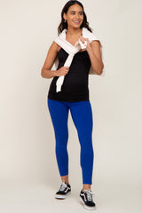 Royal Blue Side Pocket Maternity Active Cropped Legging