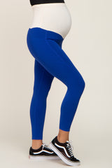 Royal Blue Side Pocket Maternity Active Cropped Legging