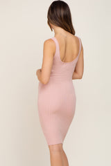 Pink Rib Knit Sleeveless Maternity Dress