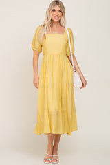 Yellow Striped Puff Sleeve Midi Dress