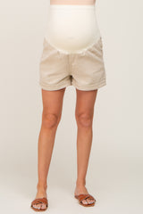 Beige Relaxed Fit Maternity Jean Shorts