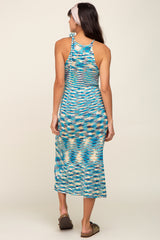 Blue Multicolor Open Knit Halter Midi Dress