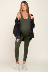 Olive Ribbed Bodycon Maternity Jumpsuit