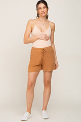 Yellow Drawstring Linen Maternity Shorts