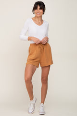 Yellow Drawstring Linen Maternity Shorts