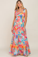 Multi Color Tropical Print Maternity Maxi Dress