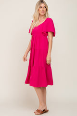 Fuchsia Crisscross Back Tiered Midi Dress