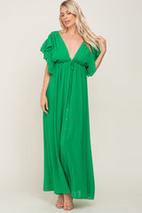 Green Flounce Button Front Maternity Maxi Dress