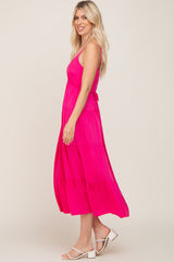 Fuchsia Sleeveless Tiered Midi Dress