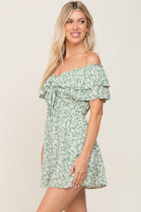 Green Floral Off Shoulder Romper