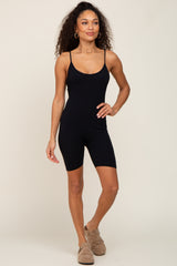 Black Ribbed Biker Short Romper