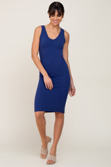 Navy Basic V-Neck Sleeveless Dress