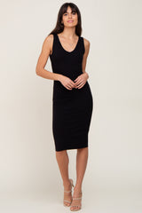 Black Basic V-Neck Sleeveless Dress