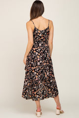 Black Floral Sleeveless Maternity Midi Wrap Dress