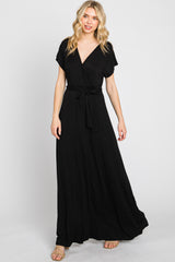 Black Basic Wrap Maxi Dress