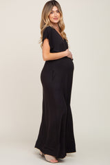 Black Basic Maternity Wrap Maxi Dress