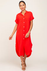 Red Button Down Hi Low Maxi Dress