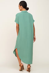 Green Button Down Hi Low Maxi Dress
