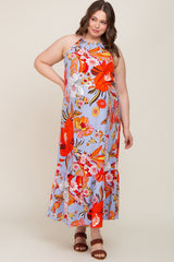 Periwinkle Floral Halter Maternity Plus Maxi Dress