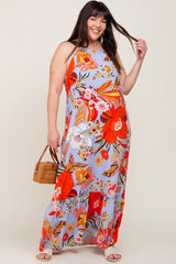 Periwinkle Floral Halter Maternity Plus Maxi Dress