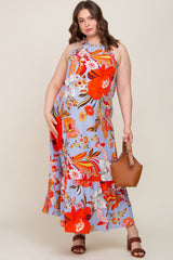 Periwinkle Floral Halter Maternity Plus Maxi Dress