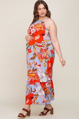 Periwinkle Floral Halter Maternity Plus Maxi Dress