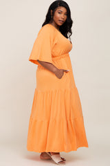 Orange Deep V-Neck Tiered Plus Maxi Dress