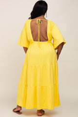 Yellow Deep V-Neck Tiered Plus Maxi Dress