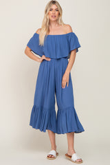 Blue Flounce Off Shoulder Jumpsuit