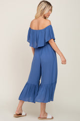 Blue Flounce Off Shoulder Jumpsuit