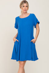 Royal Blue Fringe Linen Maternity Dress